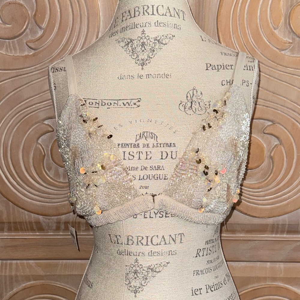 Anthropologie Beaded Ivory Sequin Triangle Bra